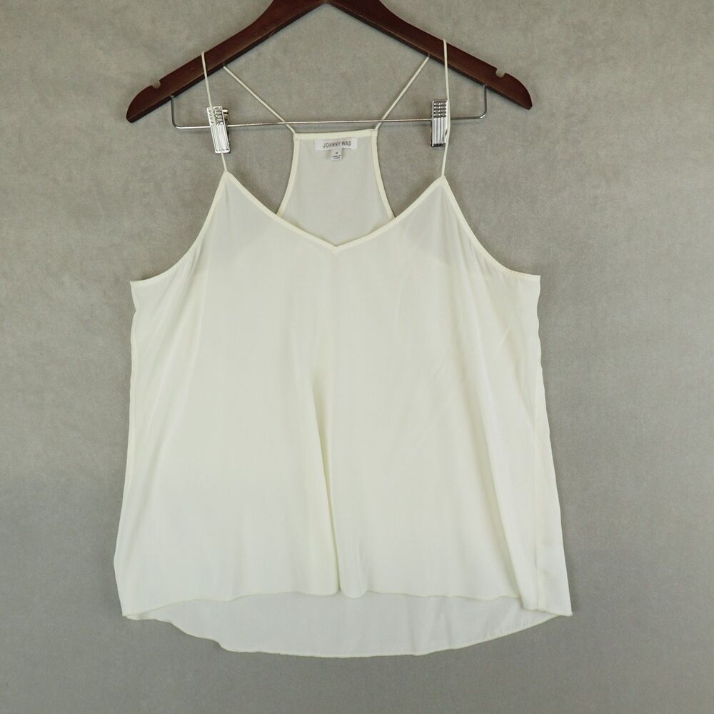 Johnny Was Camisole Top Silk Cream Spaghetti Straps V Neck Size Medium